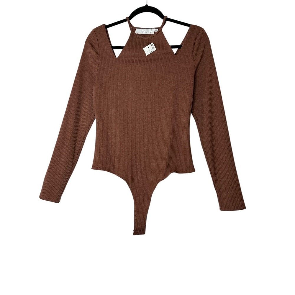 ASTR THE LABEL Bodysuit Women's Large Dusty Pink Long Sleeve Stretch‎ New